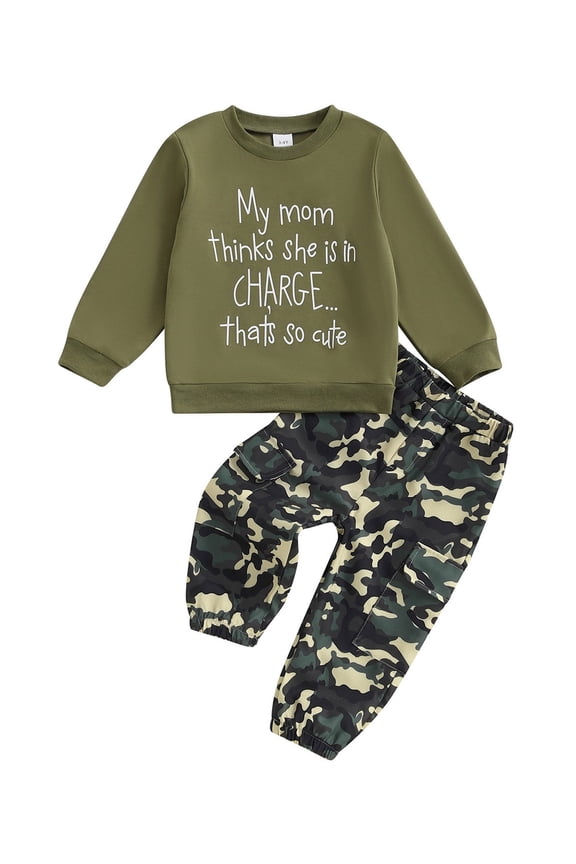 Toddler Kids Boy Camouflage Outfit 12 18 24 Months 2T 3T 4T 5T 6T Letter Print Long Sleeve Sweatshirt Cargo Pants 2 Piece Clothes Set
