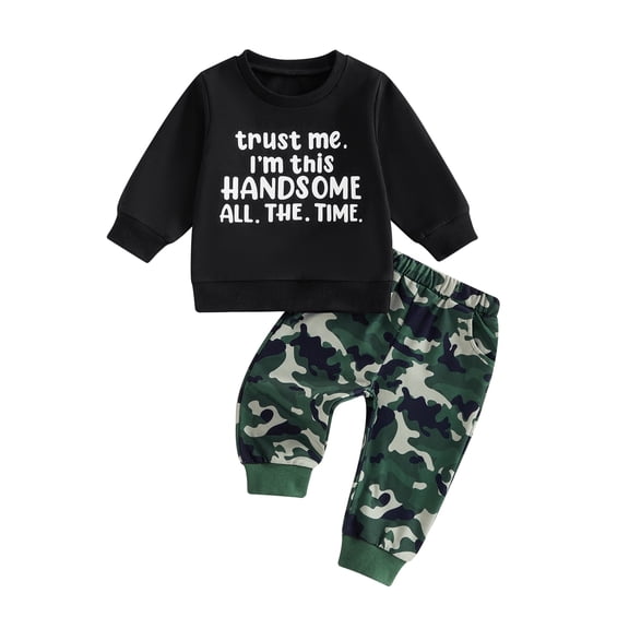 Loicainy Toddler Kids Boy Fall Clothes Set 12 18 24 Month 2T 3T 4T 5T Long Sleeve Round Neck Tops and Camo Pants Outfits