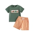 thumbnail image 1 of Loicainy Toddler Kids Boy Halloween Outfit 12 18 24 Months 2T 3T 4T 5T Short Sleeve Pumpkin Embroidery Tops and Plaid Shorts Clothes Set, 1 of 9