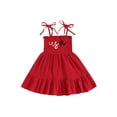 thumbnail image 1 of Loicainy Toddler Kids Girls 4th of July Dress 12 18 24 Months 2T 3T 4T 5T 6T Sleeveless Tie Shoulder Letter Embroidery Smocked Dresses for Independence Day, 1 of 8