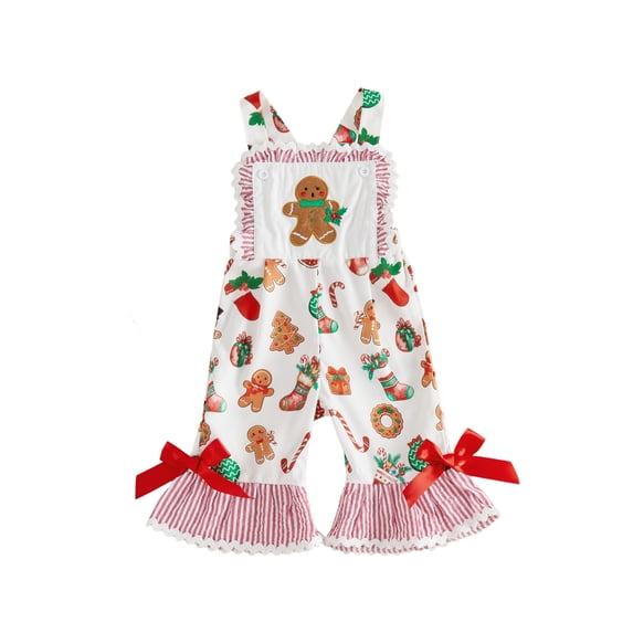 Loicainy Toddler Kids Girls Christmas Overalls 12 18 24 Months 2T 3T 4T 5T Santa Claus Embroidery Sleeveless Square Neck Plaid Bell Bottoms Jumpsuit