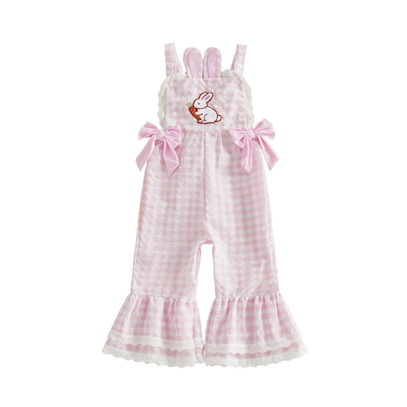 Loicainy Toddler Kids Girls Plaid Jumpsuits Easter Egg Sleeveless Bell-Bottom Size 12 Months to 5 Years