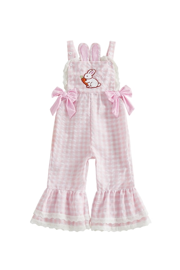 Toddler Kids Girls Plaid Jumpsuits Easter Egg Sleeveless Bell-Bottom Size 12 Months to 5 Years