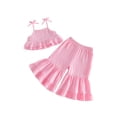 thumbnail image 1 of Loicainy Toddler Kids Girls Strappy Top Flare Pants Clothes Set 6 12 18 24 Months 2T 3T 4T 5T Tie-up Sleeveless Camisole with Pants Solid Summer Outfit, 1 of 9