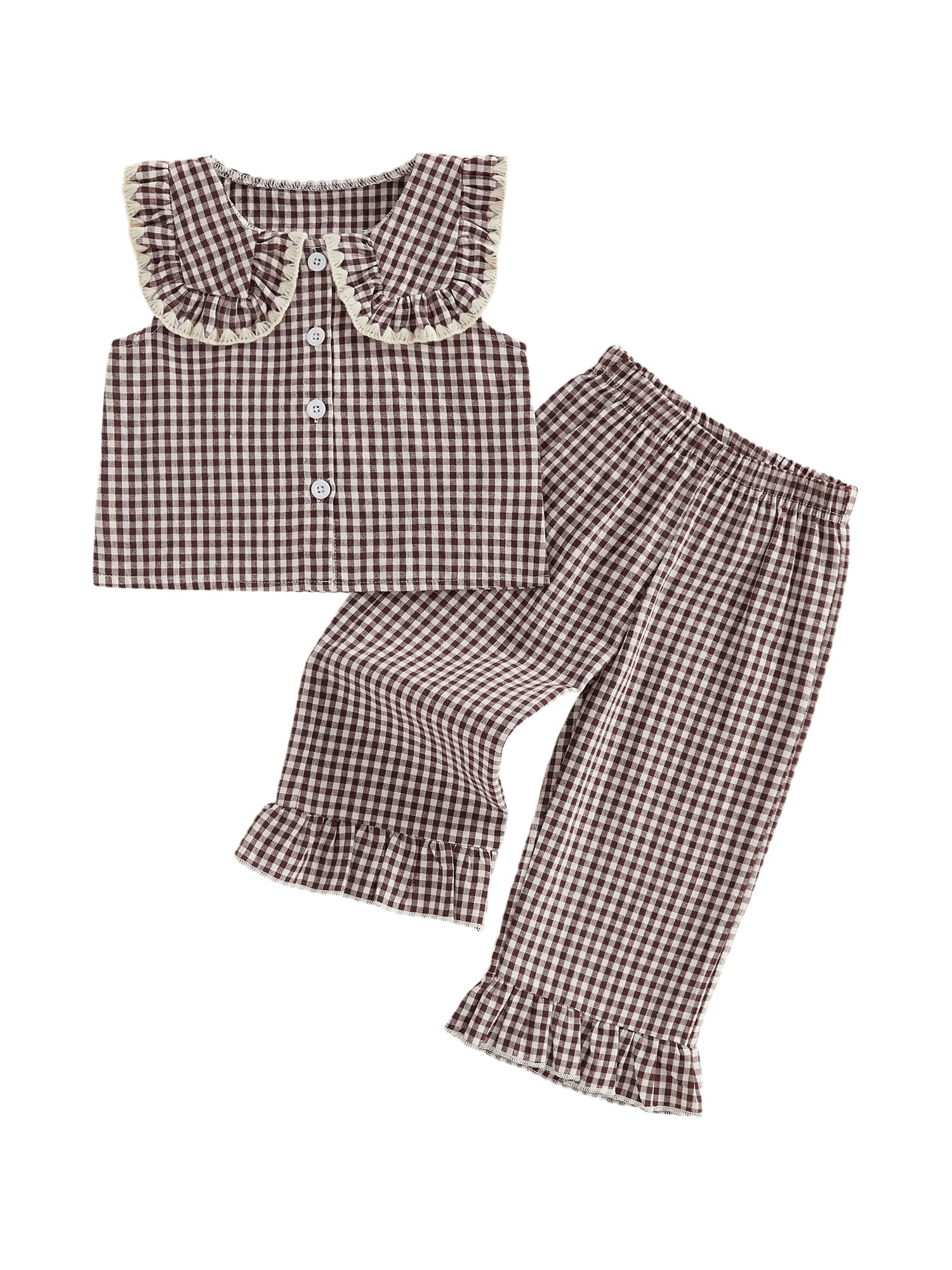 Toddler Kids Girls Summer Outfits Plaid Clothes Set 12 18 24 Months 2T 3T 4T 5T Sleeveless Doll Collar Vest Tops and Elastic Waist Pants