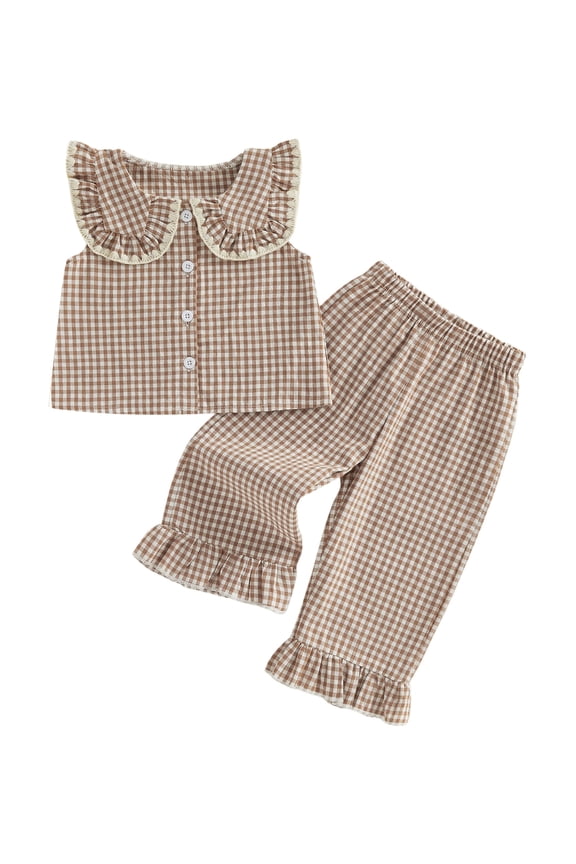 Toddler Kids Girls Summer Outfits Plaid Clothes Set 12 18 24 Months 2T 3T 4T 5T Sleeveless Doll Collar Vest Tops and Elastic Waist Pants