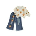 thumbnail image 1 of Loicainy Toddler Kids Little Girls Easter Clothes Set 6 12 18 24 Months 2T 3T 4T 5T 6T 7T Bunny/Carrot Decor Pullover with Denim Bell Bottom 2Pcs Outfit, 1 of 9