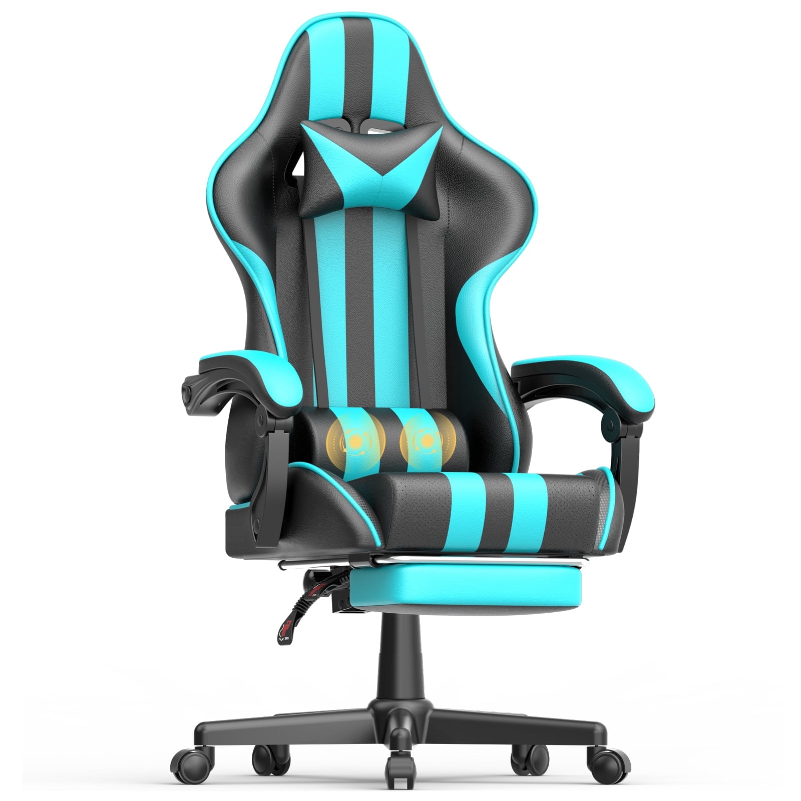 Lointain Blue Gaming Chairs with Footrest, PC Computer Chairs for Adults, Ergonomic Office Chair with Height Adjustment,Retractable Footrest,Headrest & Massage Lumbar Support,Racing Game Gamer Chair