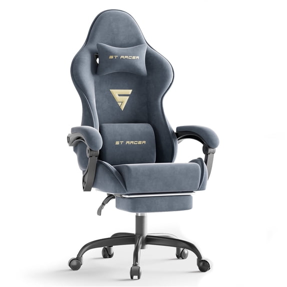 SOONTRANS Gaming Chair with Footrest, Ergonomic Gamer Chair for Adult, Reclining Velvet Fabric Office Chair, High Back Compute Chair with Massage, Racing Game Chairs(Grey)