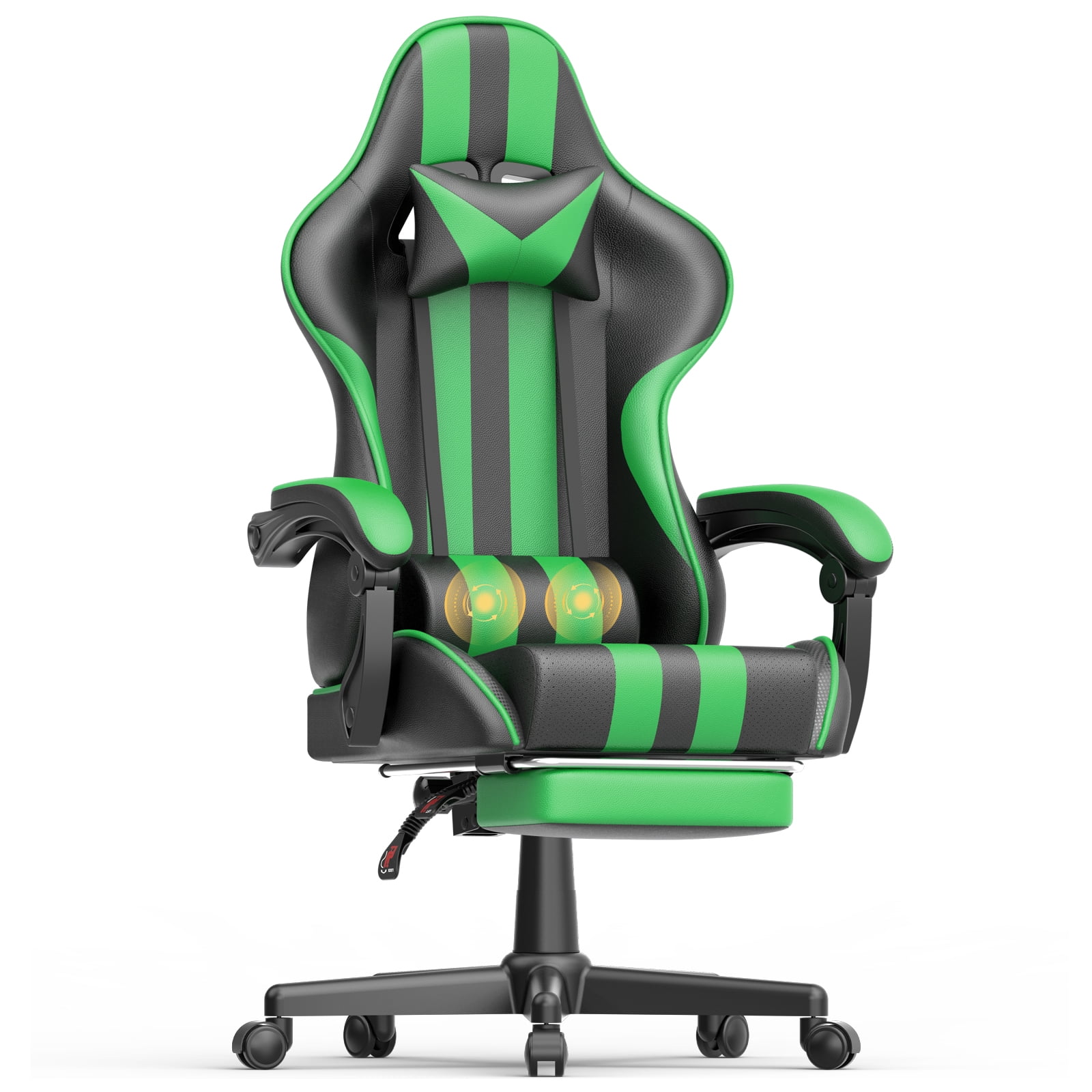 Lointain Green Gaming Chairs with Footrest, PC Computer Chairs for Adults, Ergonomic Office Chair with Height Adjustment,Retractable Footrest,Headrest & Massage Lumbar Support,Racing Game Gamer Chair