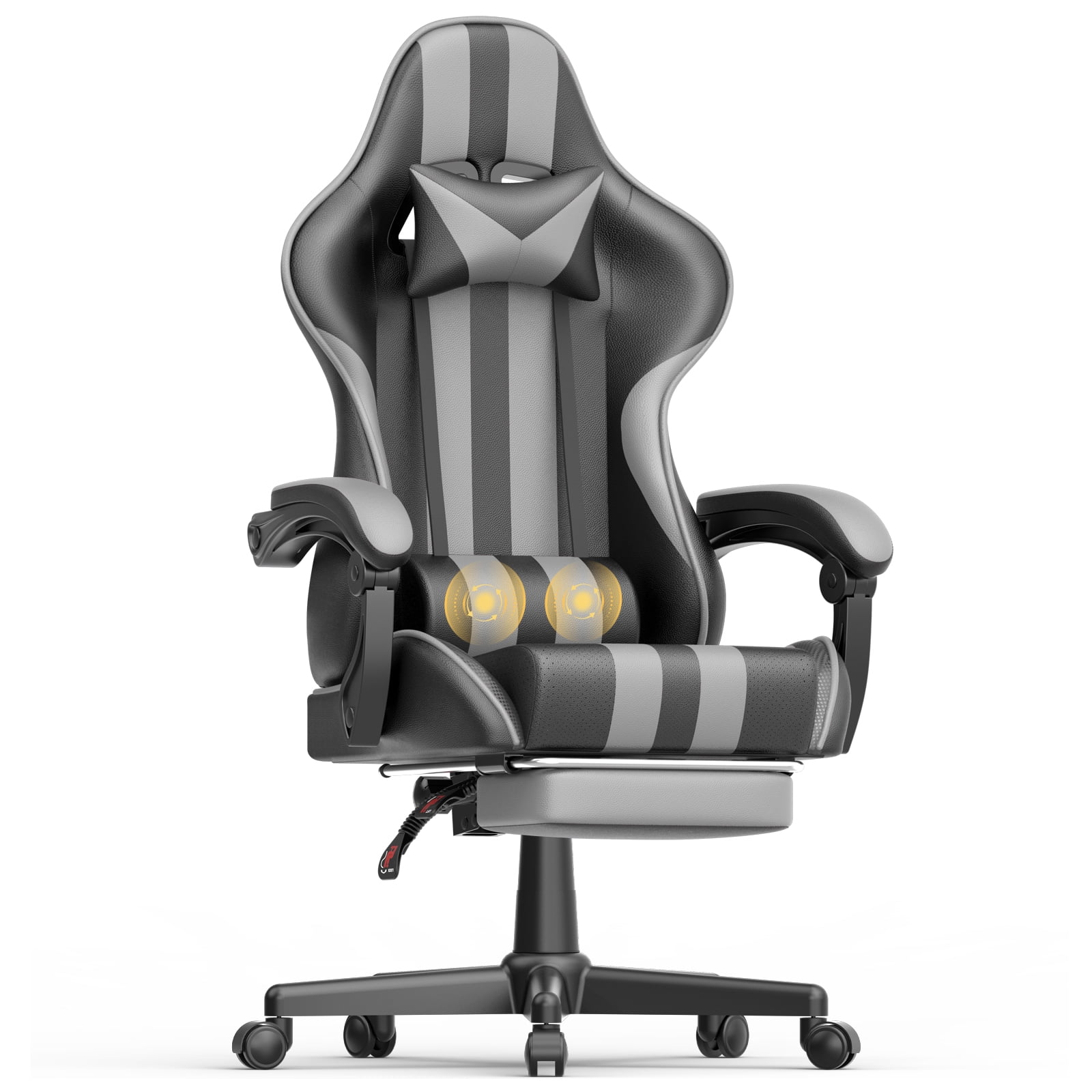 Lointain Grey Gaming Chairs with Footrest, PC Computer Chairs for Adults, Ergonomic Office Chair with Height Adjustment,Retractable Footrest,Headrest & Massage Lumbar Support,Racing Game Gamer Chair