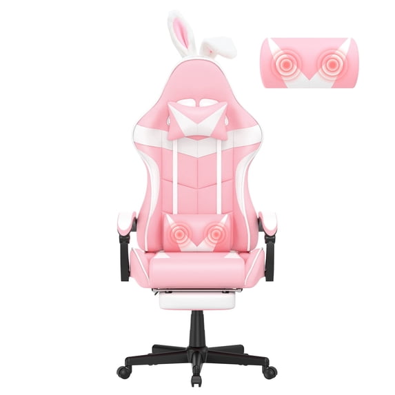 SOONTRANS Pink Gaming Chair with Footrest, Ergonomic Gamer Chair for Adults, Reclining Office Chair, High Back Compute Chair with Massage, Racing Game Chairs