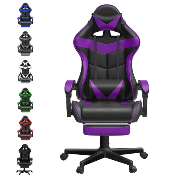 SOONTRANS Purple Gaming Chair with Footrest, Ergonomic Gamer Chair for Adults, Reclining Office Chair, High Back Compute Chair with Massage, Racing Game Chairs