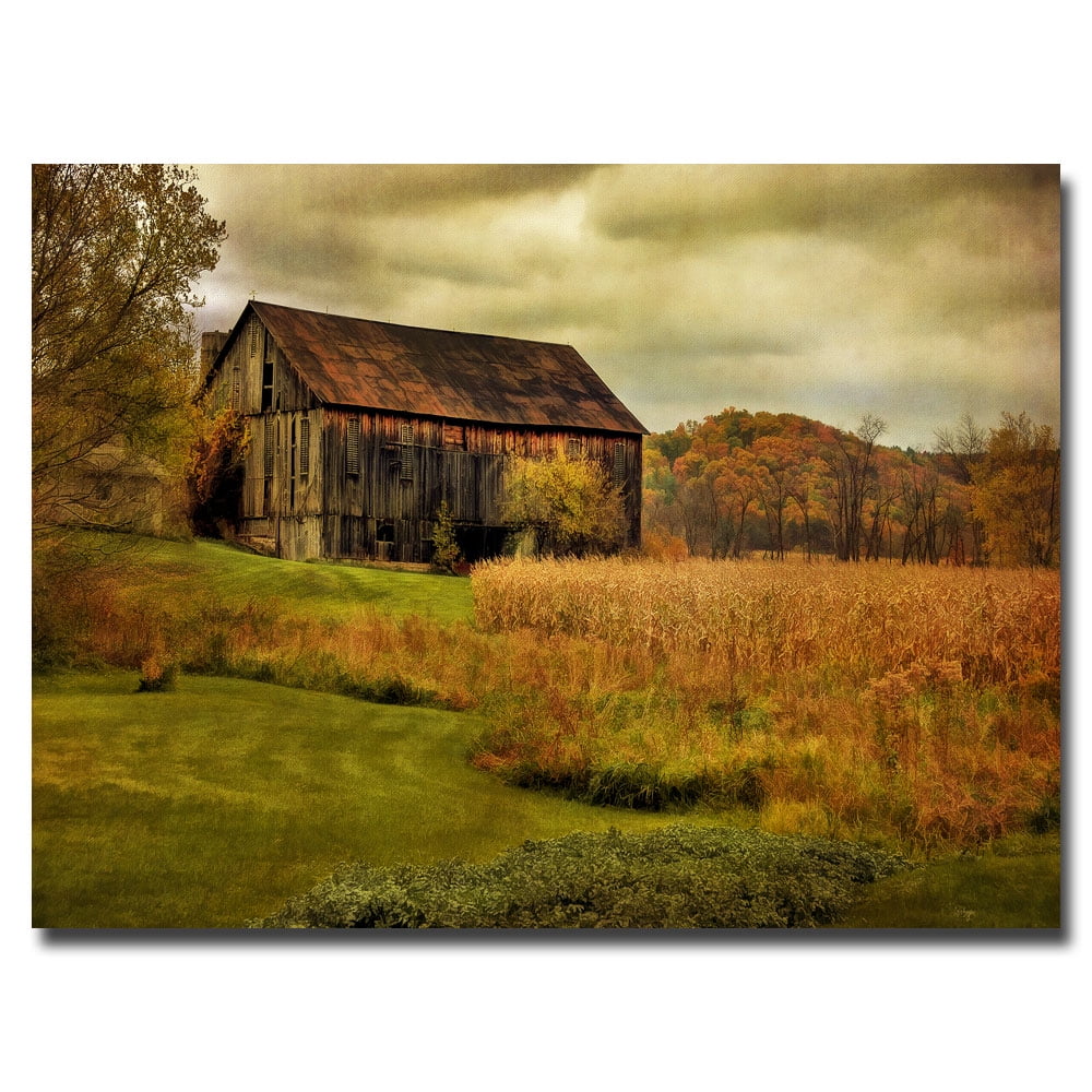 Old Barn on Rainy Day Framed Canvas Landscape Art