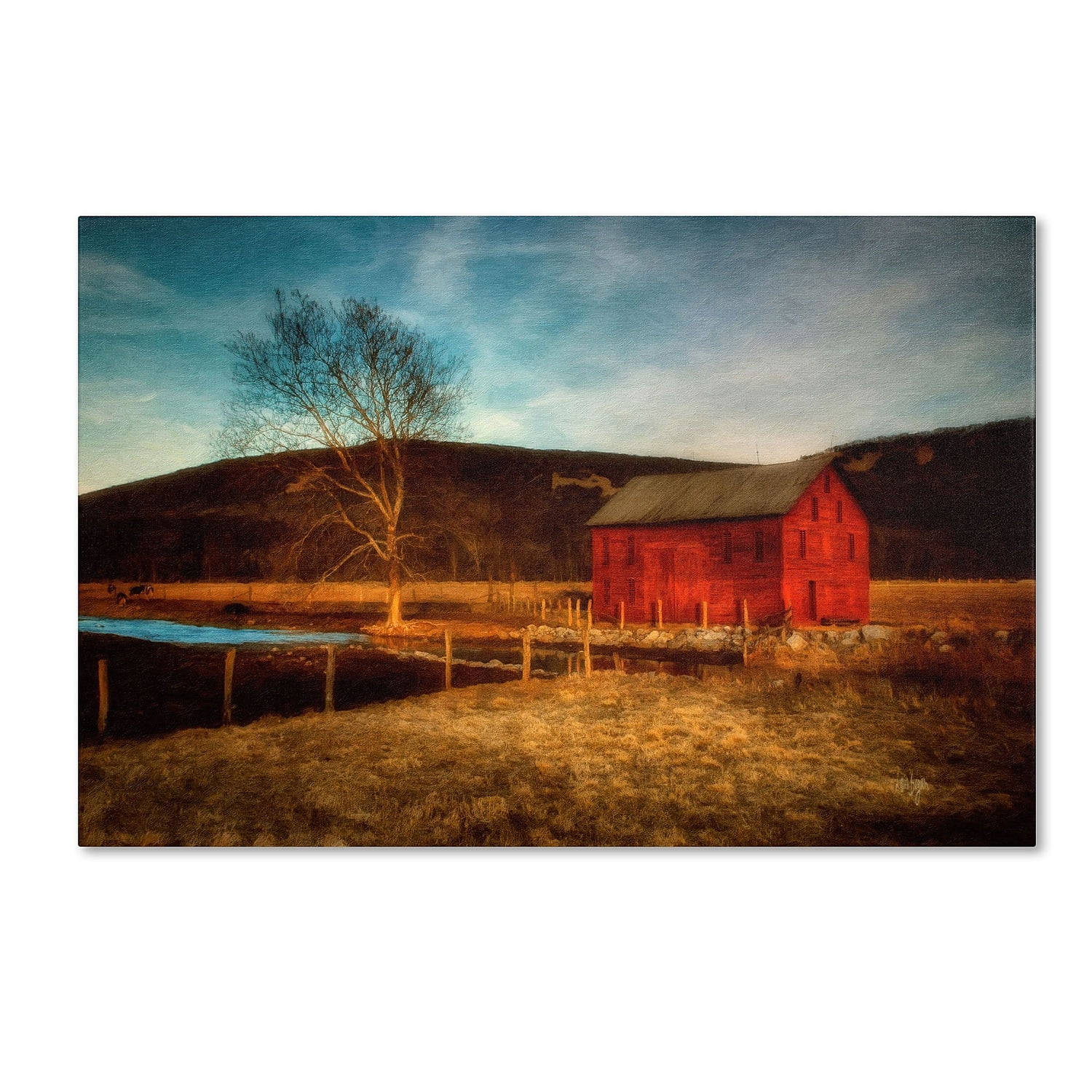 Red Barn at Twilight Landscape Canvas Art 22" x 32"