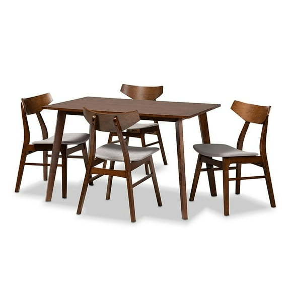 Lois Mid-Century Modern Transitional Light Grey Fabric Upholstered and  Wood 5-Piece Dining Set