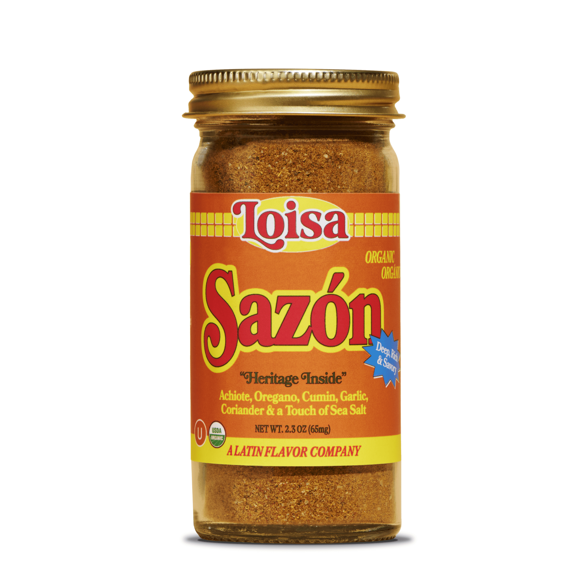 Loisa Sazn Seasoning, USDA Organic, Non-GMO, No-MSG, No Preservatives, No Artificial Coloring, No Artificial Flavors, 2.3oz, Pack of 1 (Sazon)