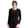thumbnail image 1 of Loiseau Women Solid Long Sleeve Blouses Stretch Side Shirring Boat Neck Button Classic Blouse Shirts Top Black Size S, 1 of 5