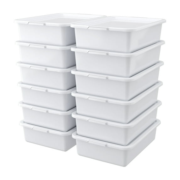 Loiycg 13 L Commercial Bus Tubs with Lid, White Plastic Bus Box, 12 Pack