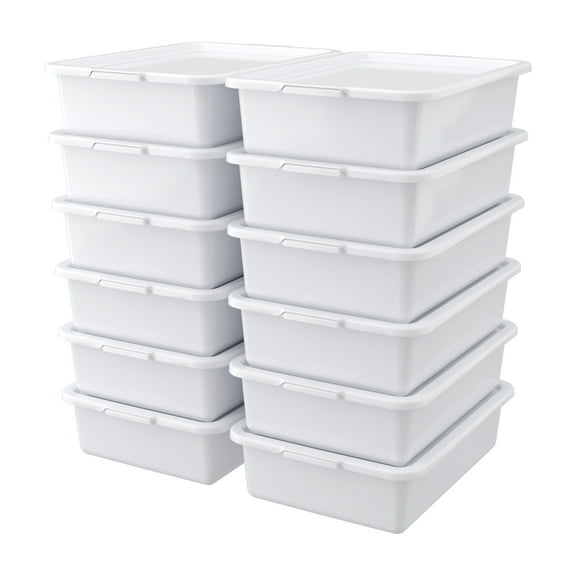 Loiycg 13 L Commercial Bus Tubs with Lid, White Plastic Bus Box, 12 Pack