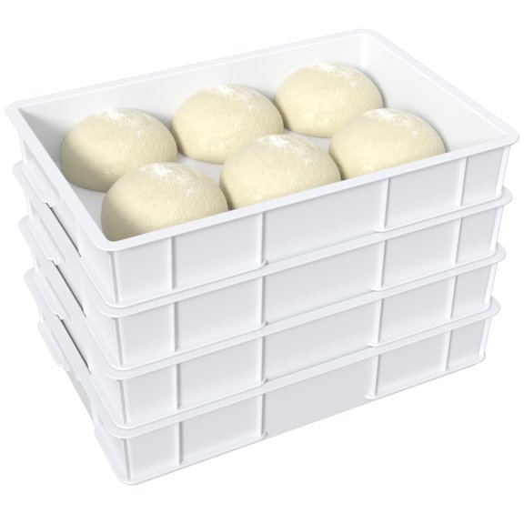 Loiycg 4 Packs Plastic Dough Proofing Boxes, Commercial Stackable Pizza Proofing Dough Trays, White