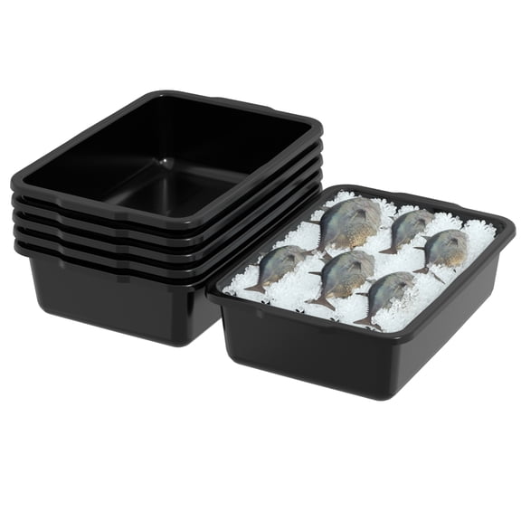 Loiycg Set of 6 Black Commercial Bus Box, 22 L Plastic Wash Tubs Rectangular