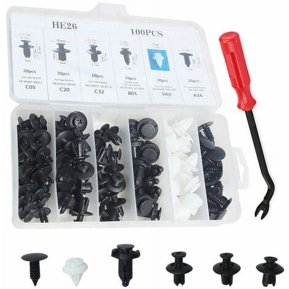 Lojalitet Trim Kit Clip Body Bumper Door Plastic Push Pin Rivet Fastener Screw Removal Tool Car Screwdriver, 100 Pieces - 100 Pieces