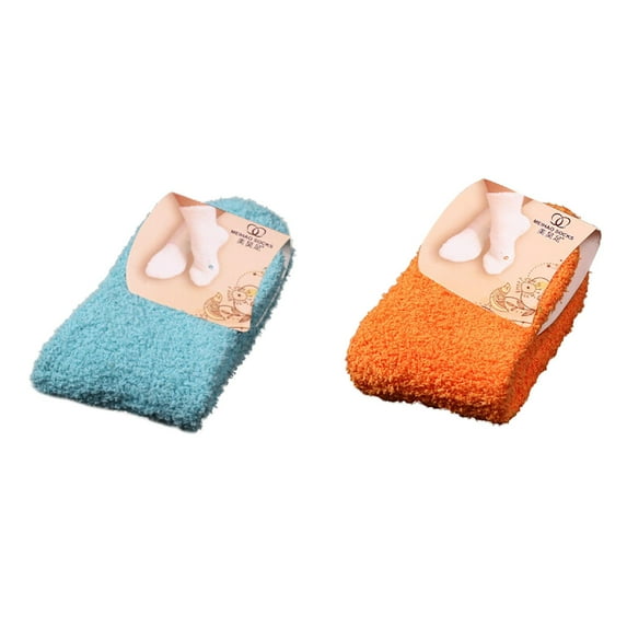 Lojoutye 2 Pack(Sky Blue 1PCS & Orange 1PCS) Socks 4-6 Years Multipack Women Color Blister Socks Women Floor Warm Home Socks Bed Soft Winter Socks