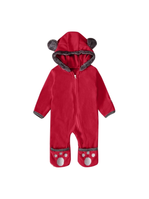2025 Baby Girl Boy Summer Clothes Size 6 Boy Bear Ears Footed Zip Up Baby Romper Hooded Romper Jumpsuit 18 Boy Clothes Coat