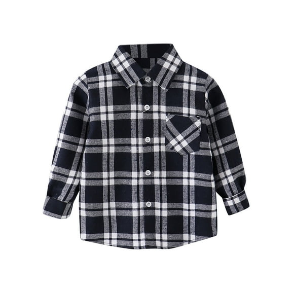Lojoutye 2025 NEW Boys Tops Kids Flannel Jacket Undershirts Plaid Long Sleeve Lapel Boy Tops 2T Button Down Shacket 5T Boys Long Sleeve Thermal Boys Girls Pockets Shi