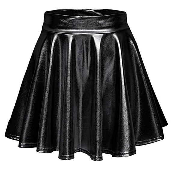Lojoutye 2025 NEW Women's Casual Fashion Shiny Pleated Skirts for Women Metallic Flared Pleated A-Line Pleated Skirt Mini Skirt Full Size Bed Skirt Skater Skirt