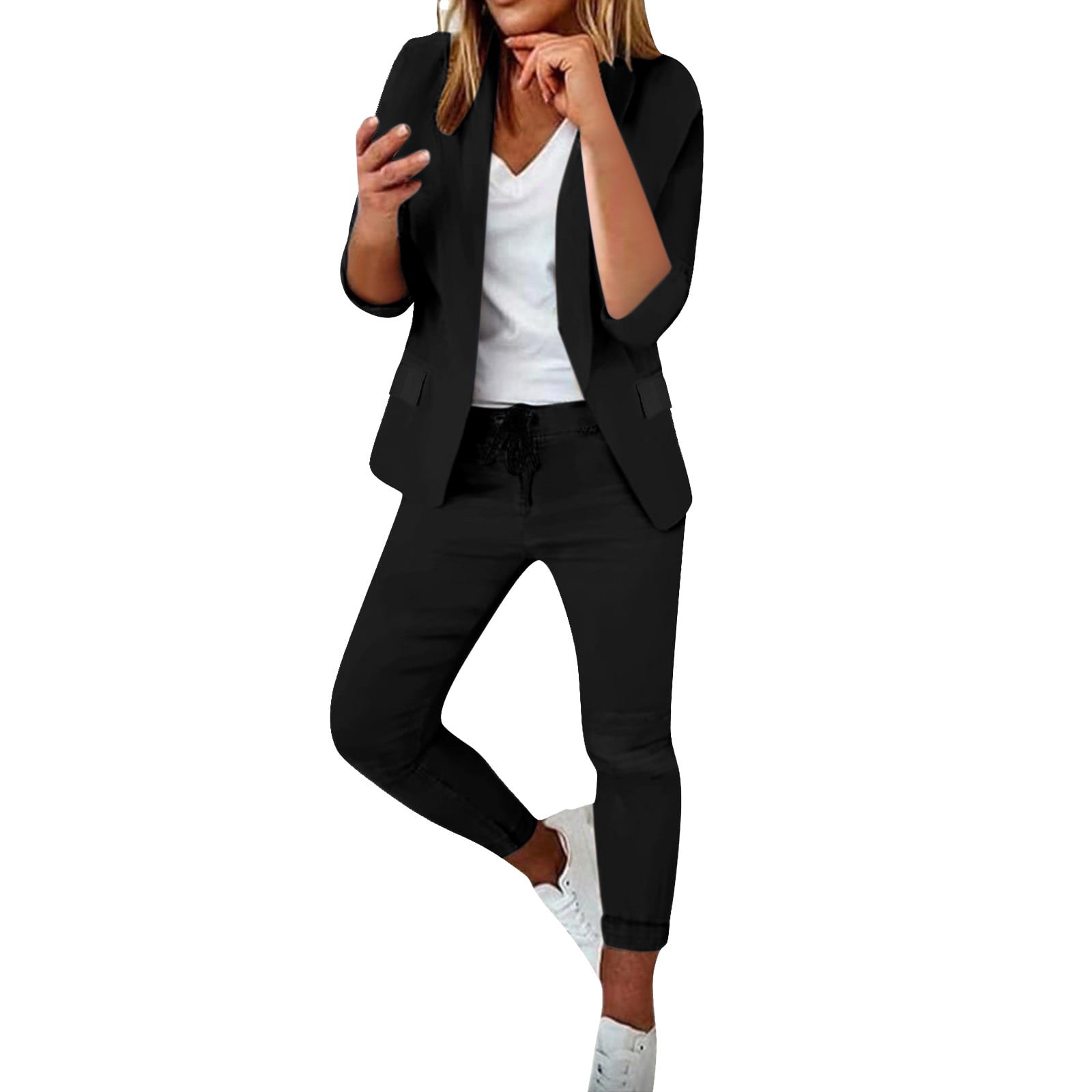 Women's Dressy Pants Suits 2-Piece Set – Wrap Lapel Blazer & High-Waisted Flare Pants For Business Casual