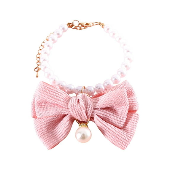 Lojoutye Lovely Cat Pearl Collar with Dog Hair Color Elegant Bow Tie Adjustable Leather Dog Leash Pearl Necklace with Bow Friday Dog Tie Suitable for indoor Cats and Small Dogs