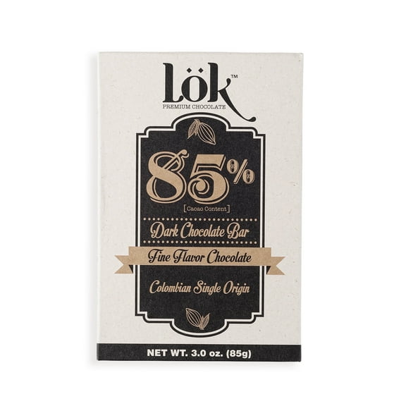 Lok Premium Dark Chocolate Bar 85 % Cacao, 3.0 oz, Colombian Single Origin, Single Unit