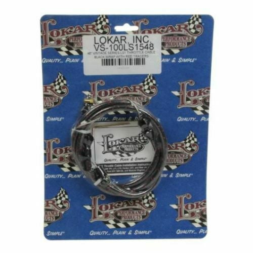 Lokar VS-100LS1548 Vintage Series Throttle Cable - 4 ft - Hardware Included - Woven Cotton - Black / Red