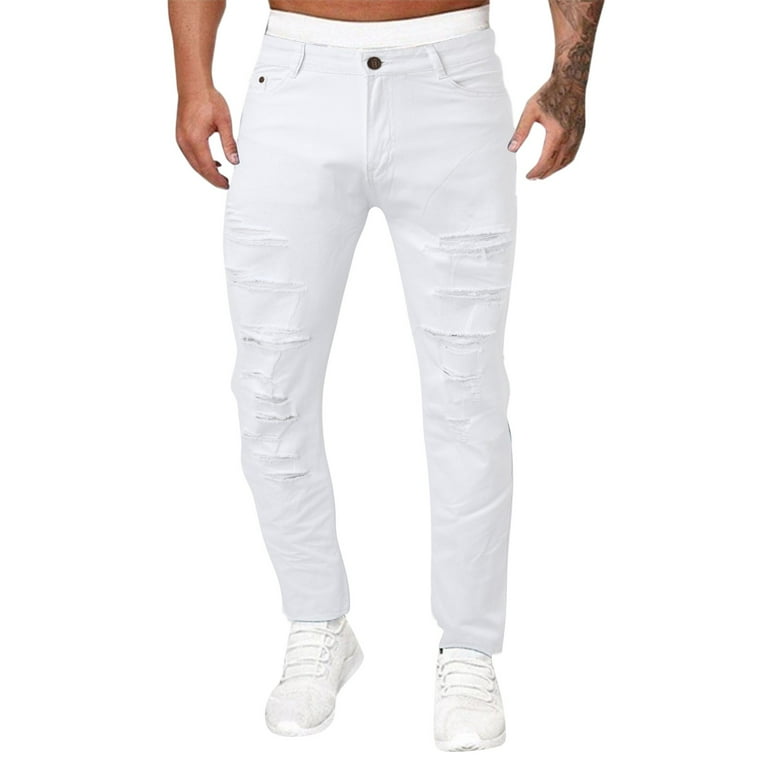 Lokdsa Clearance Jeans for Men Men'S Casual Sports White High