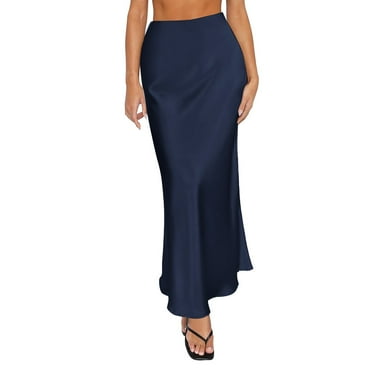 Lokdsa Clearance Skirts for Women Trendy Summer Spring Summer Skirts Satin Skirt High Waisted Maxi Cocktail Party Wedding A Line Long Skirts Navy