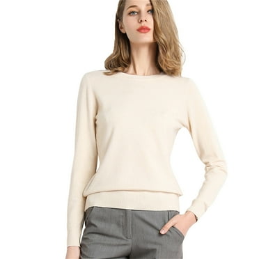 Lokdsa Sweaters for Women Women'S New Round Neck Long Sleeve Loose Pullover Solid Knit Bottom Shirt Pullover Sweaters for Women Beige
