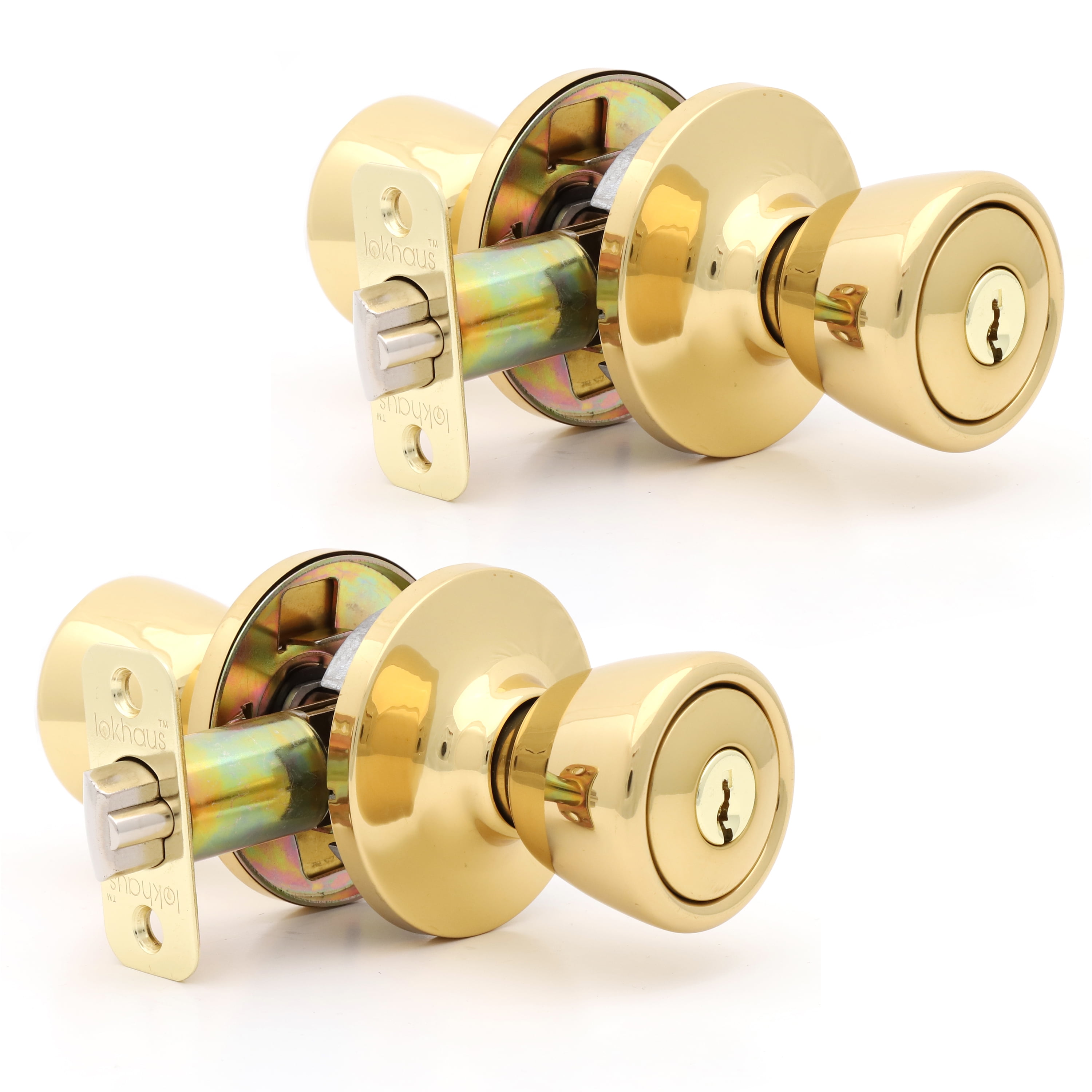 Lokhaus (2 Pack Keyed Alike Door Locks) Tulip Entry Doorknob Polished Brass, 1761002E