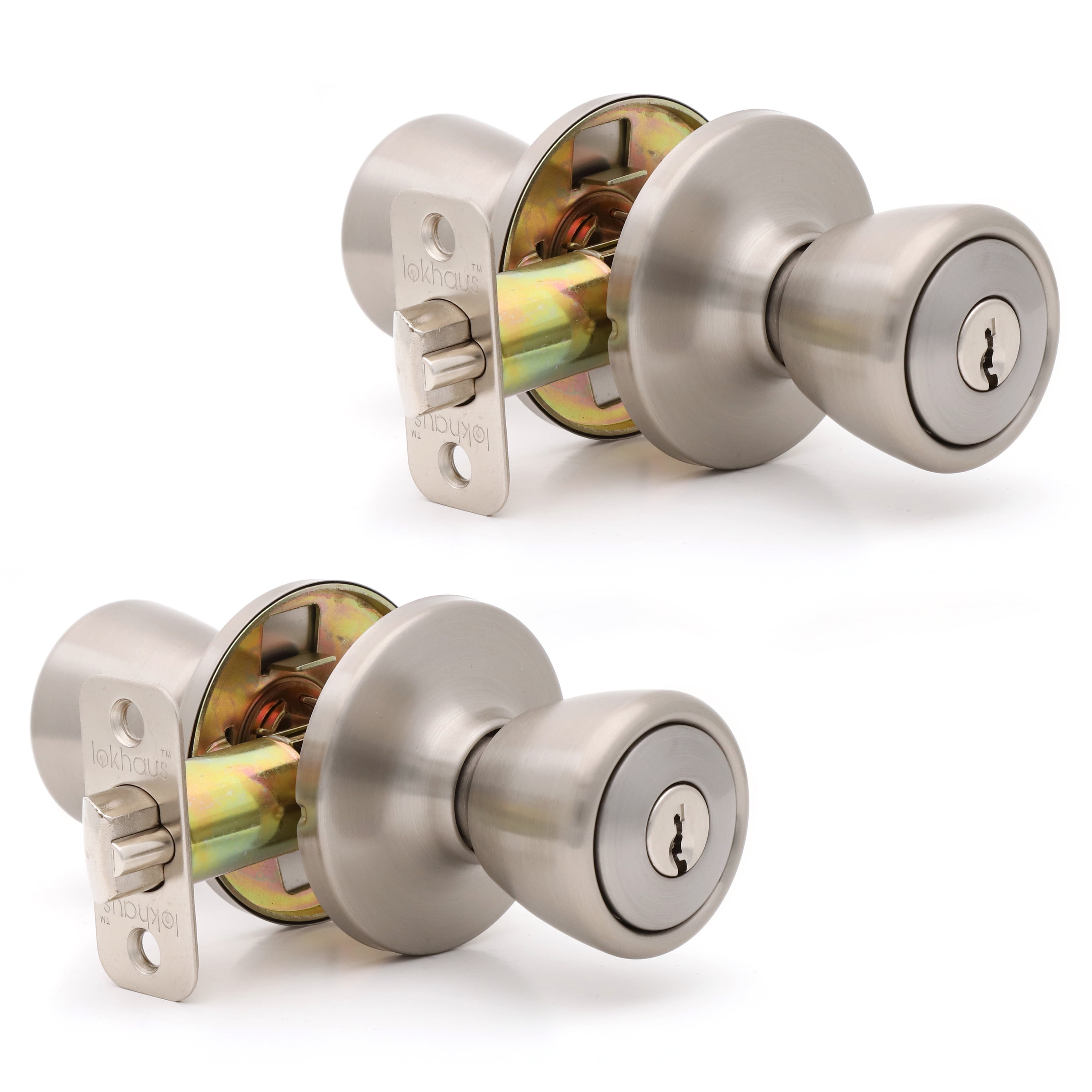 Lokhaus (2 Pack Keyed Alike Door Locks) Tulip Entry Doorknob Satin