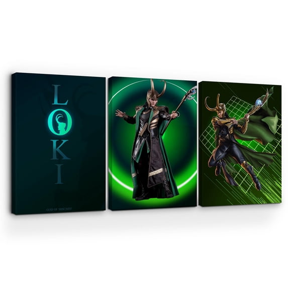 Loki Canvas Wall Art by DreamController Set of 3 - 16x24 inches ` Wall Decor | HD Printed & Wooden framed wall art | Modern Wall Decor for Bedroom, Living Room, Office, Kids Room | Made in USA