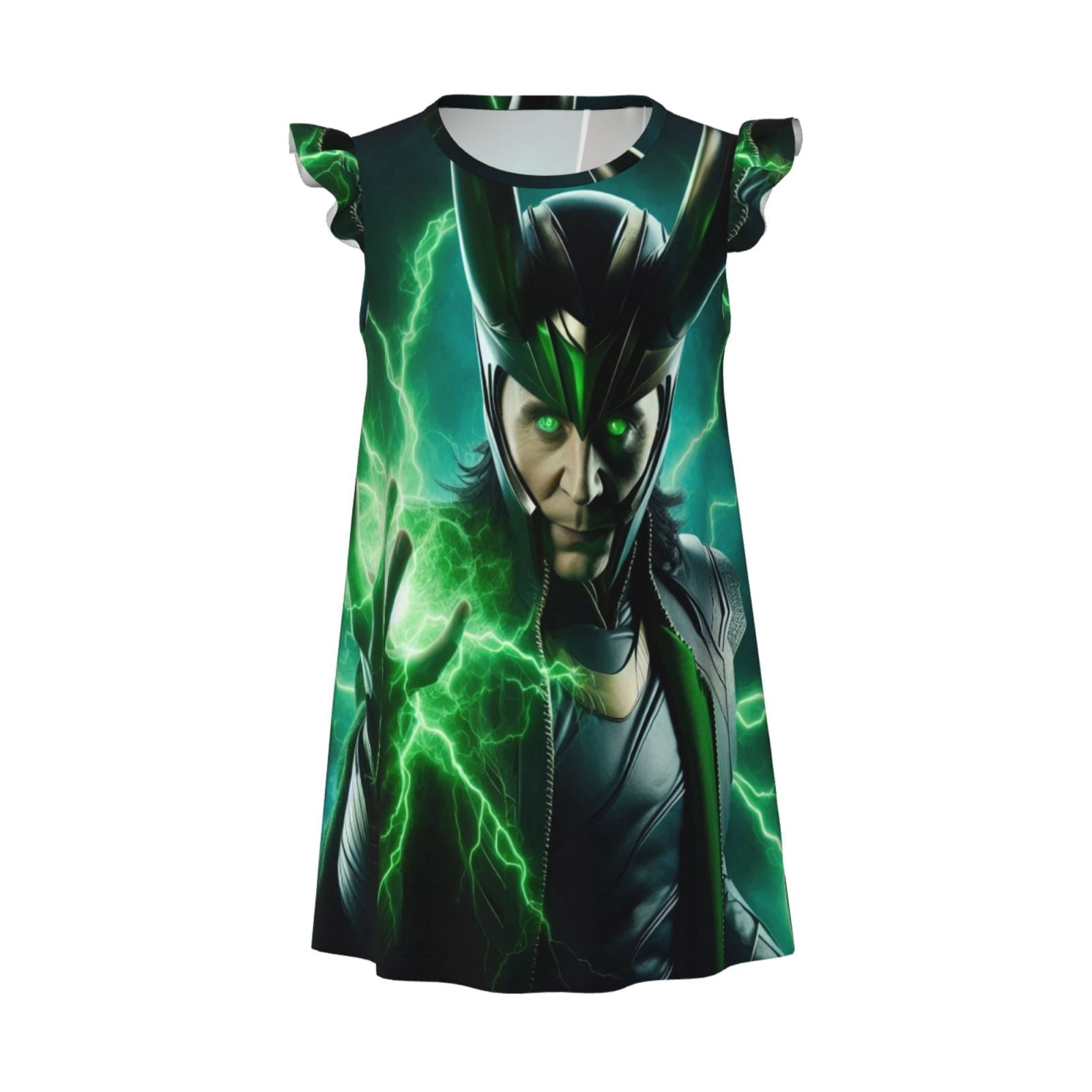 Girls Loki Costume Dress - Green Kids Dress Inspired By Marvel's Loki, 100% Polyester, Hand Wash - Perfect For Halloween Or Dress-Up Play