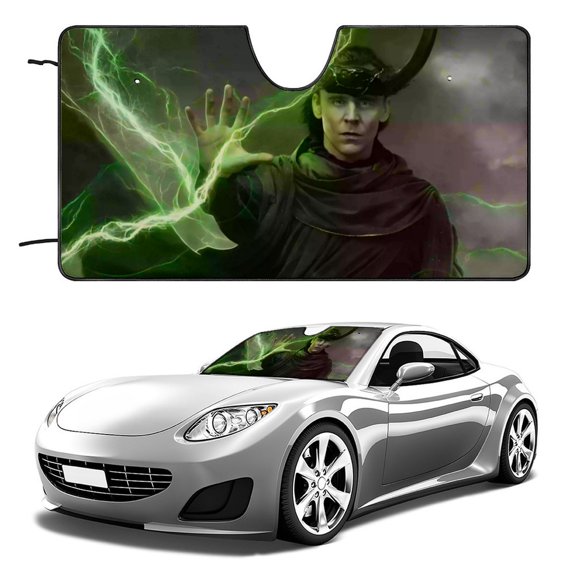 Loki-theme Windshield Sun Shade Front Protector Folding Car Sun Visor Blocks Uv Rays Keeps Your Vehicle Cool56in*30in(140cm*76cm)