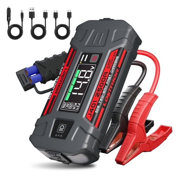 LOKITHOR J401 2500A Car Battery Jump Starter, 12V for 8.5L Gas/6.5L Diesel, 60W Fast Charge, Smart Screen LED