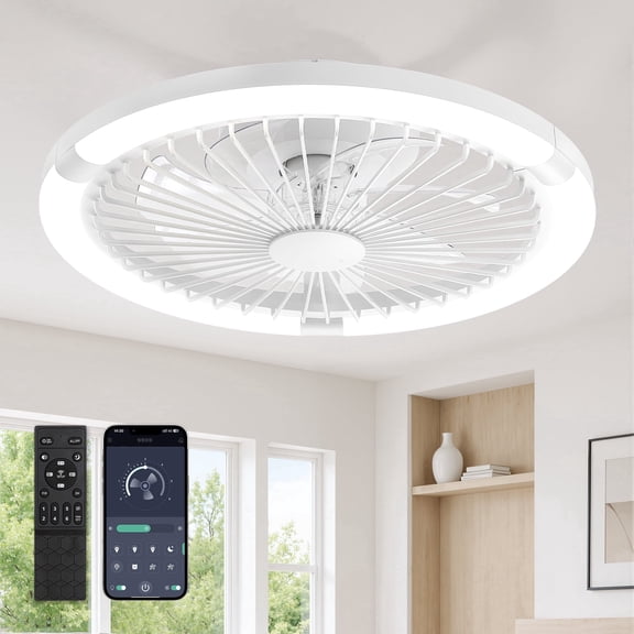 Lokivas 20 inch Low Profile Ceiling Fan with Lights and Remote Control, 6-Speed Reversible DC Motor for Bedroom, Living Room, White