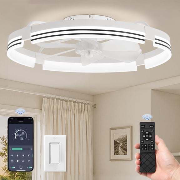 Lokivas 24 Inch Flush Mount Ceiling Fan with Light, 6-Speed Ultra Quiet DC Motor, 3 CCT, APP and Remote Control, Low Profile Fan for Bedroom, Bathroom, Living Room, White