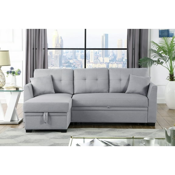 LolLov Furniture Home Living Room, Bedroom Solid Wood Sleeper Sofa Bed Upholstered Couch, Light Gray