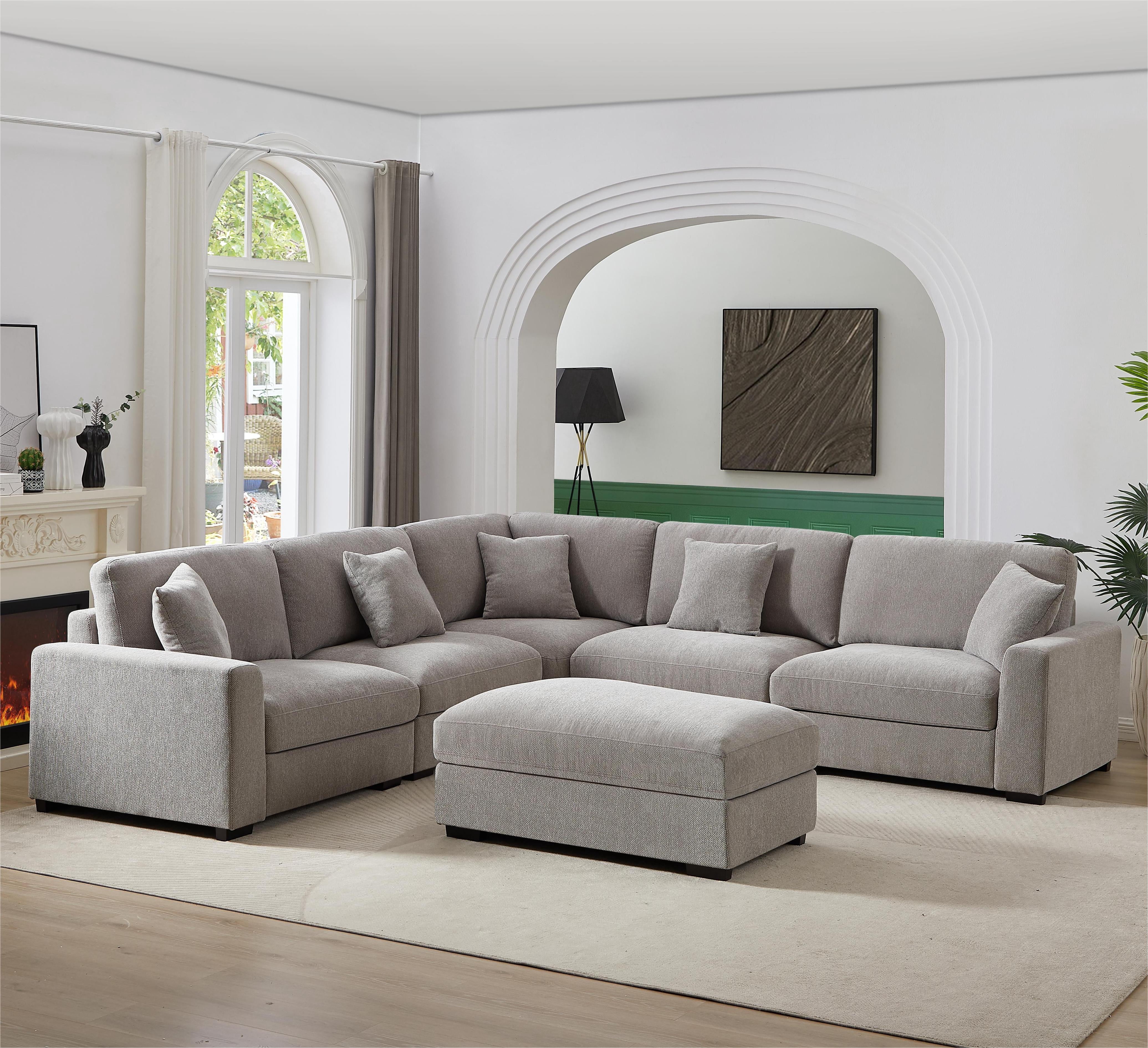 LolLov Furniture Polyester Modular Sectional Sofa Living Room Furniture Set, Light Gray