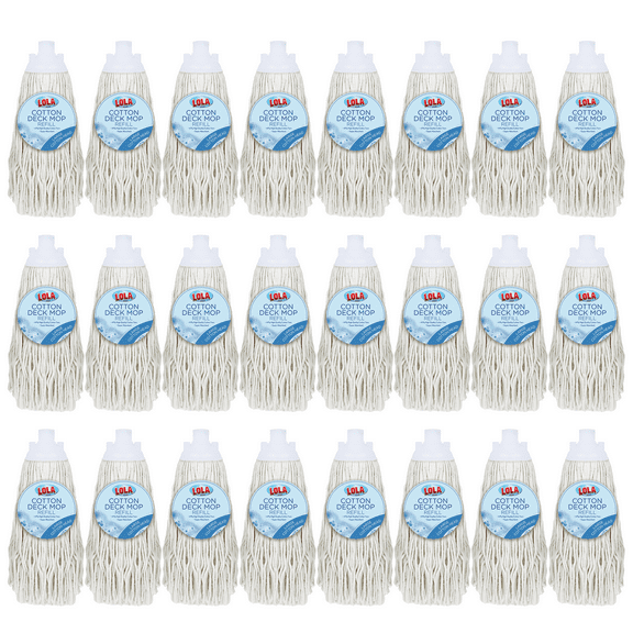 Lola Cotton Deck Wet Mop Refill Head, Soft Cotton Yarn, Fits Standard US Threaded Handles, 24 Pack