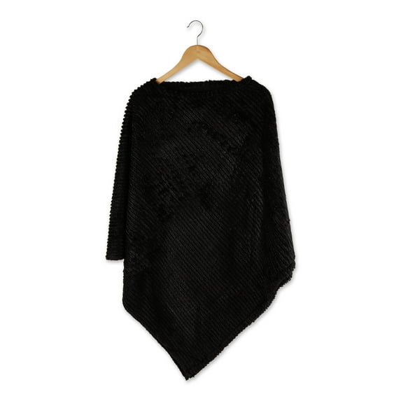 Lola May Fuzzy Fabric Poncho Pullover - Black 31.5x29.5